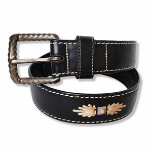 Another Line Black Leather Embroidered Belt Size 28